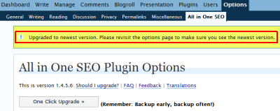 One Click Upgrade option on WordPress All in One SEO Pack plugin