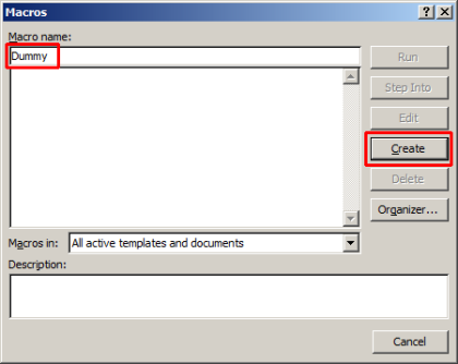 create dummy word 97 macro