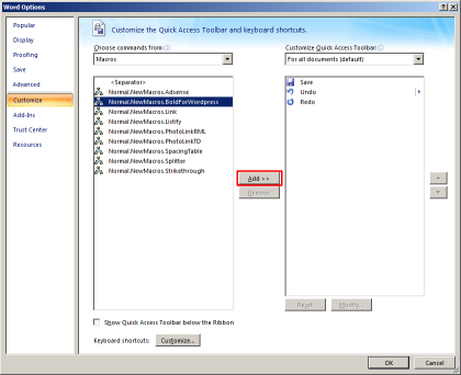 adding macros to the quick access toolbar