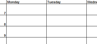 Weekly time planner in Excel spreadsheet